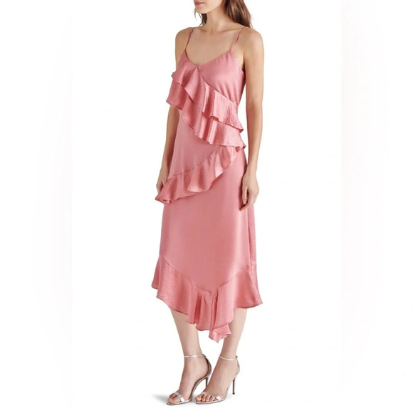 Steve Madden Christina Ruffle Satin Midi Dress sz L NWT - Picture 4 of 11